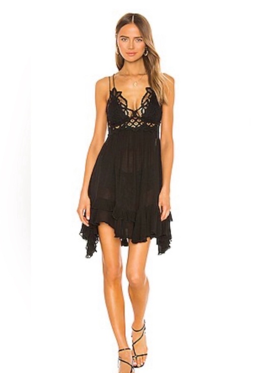 Free People Dresses & Skirts - Free People Adella Black Lace-Trim Mini Dress